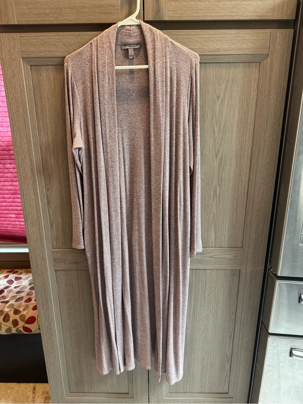 Lisa Rinna Collection Long Open-Front Cardigan in Dusty Rose